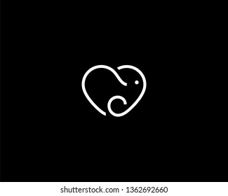 Elephant heart icon logo. Creative line tooth vector symbol logotype