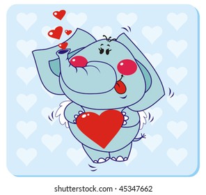Elephant with Heart Shape. Vector illustration to Valentine's Day
