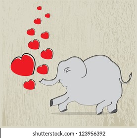 Elephant with hearts on texture background