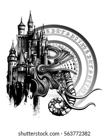 the elephant in the helmet fused with medieval castle
