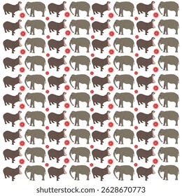 elefante, hipopótamo com fruto como fundo padrão