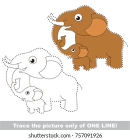 Elephant and his baby to be traced only of one line, the tracing educational game to preschool kids with easy game level, the colorful and colorless version.