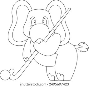 Elephant Hockey Hockey stick Animal Vector Graphic Art Illustration