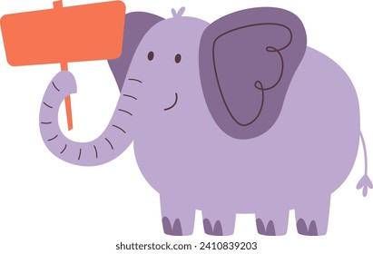 Elephant Holding Blank Banner Vector Illustration