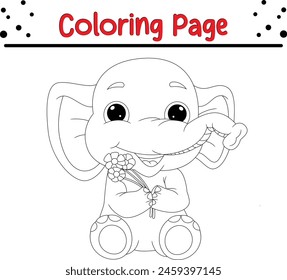 elephant holding flowers coloring page for kids and adults