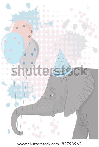 Elephant holding party balloons vector