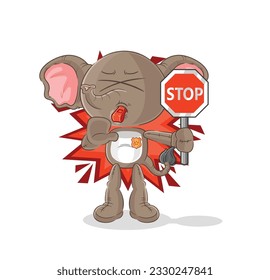 the elephant holding stop sign. cartoon mascot vector