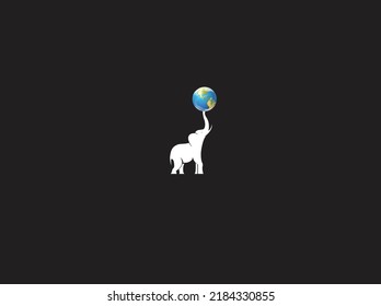 The Elephant holds the earth. World Elephant Day concept. World Wildlife Concept. Earth day. vector illustrations isolated on black background.