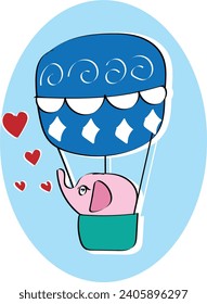 Imágenes de vectores elefantes de globos aerostáticos. Un lindo elefante bebé volando en un globo de aire caliente. Un pequeño elefante lindo en un globo de aire caliente. Ilustración vectorial para la ducha de bebé, tarjeta de saludo, invitación de fiesta.