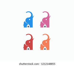 elephant house logo set vector