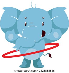 Elephant with hula hoop, illustration, vector on white background.