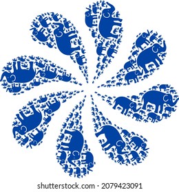 Elephant icon centrifugal cluster turbine salute shape. Turbine burst done using scattered elephant items.