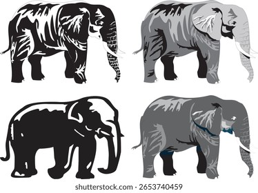 Elephant icon collection, vector illustrations of elephants in silhouette style for wildlife, zoo or safari designs