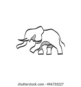 Elephant icon in doodle sketch lines. Mammal zoo animal family jungle safari