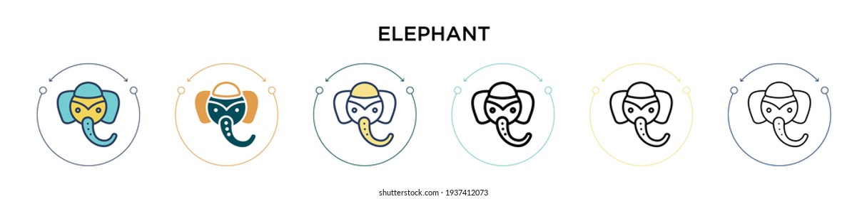Elephant icon in filled, thin line, outline and stroke style. Vector illustration of two colored and black elephant vector icons designs can be used for mobile, ui, web