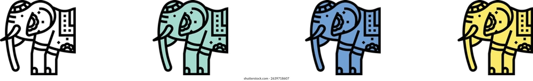 elephant icon. Outline, Green, Blue and Yellow Style Design Isolated On White Background