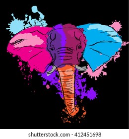 elephant. Icon rainbow splash