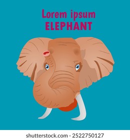 Elephant icon. Realistic style elephant head on blue background. Vector illustration.