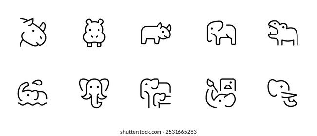 elephant icon, rhinoceros icon. flat vector and illustration, graphic, editable stroke. Suitable for website design, logo, app, template, and ui ux.