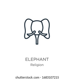 Icono del elefante. Icono de contorno lineal delgado aislado en fondo blanco de la colección religiosa. Signo vectorial de línea, símbolo para web y móvil