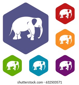 Elephant icons set hexagon isolated vector illustration