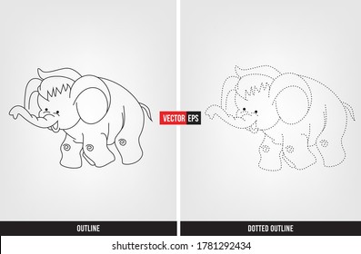 Elephant illustration color and trace, tracing worksheet for preschool and kindergarten vector
