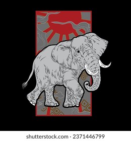 elephant illustration design for sukajan is mean japan traditional cloth or t-shirt with digital hand drawn Embroidery Men T-shirts Summer Casual Short Sleeve Hip Hop T Shirt Streetwear