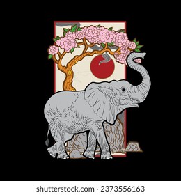 elephant illustration design for sukajan is mean japan traditional cloth or t-shirt with digital hand drawn Embroidery Men T-shirts Summer Casual Short Sleeve Hip Hop T Shirt Streetwear