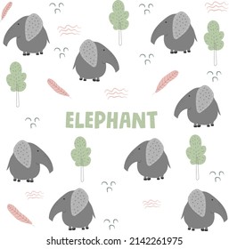 Patrón de doodle de la ilustración del elefante Vector libre
