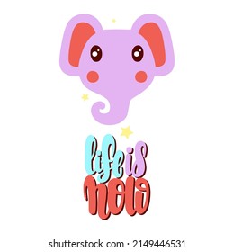 Elephant illustration. Love is Now phrase. Vector illustration in a flat style