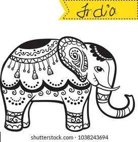 Elephant with Indian patterns on a white background