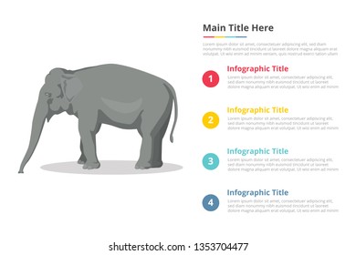 elephant infographics template with 4 points of free space text description - vector