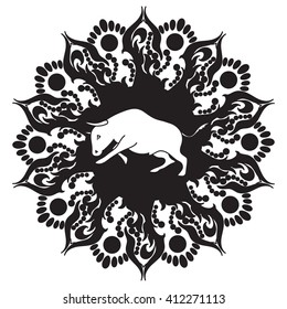 Elephant inside mandala. 