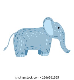 Elephant isolated on white background. Cute cartoon character color blue in doodle style vector illustration.