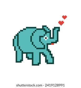 
Elephant isolated on white background. Pixel art. Vector illustration. The 14th of February.