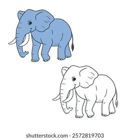 elephant isolated on white background. drawing with line art. simple design. vector illustrations