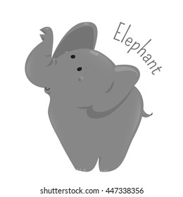 Elephant isolated on white background. Large mammals of family Elephantidae and order Proboscidea. Part of series of cartoon savannah animal species. Sticker for kids. Child fun pattern icon. Vector