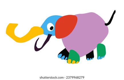 Elephant isolated paper craft, pachyderm with trunk, tusks and ears. Childish drawing of land mammal. Emoji or emoticon, sticker or personage drawn by children. Vector in flat style illustration