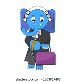 Elephant judge mascot. Justice and law concept