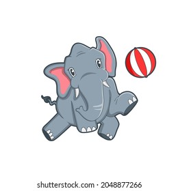 El elefante está saltando y dirigiendo la pelota. Vector de ilustración aislado