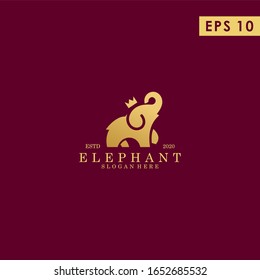 Elephant King With Crown Logo Design Vector Template With Luxury Gold Colour