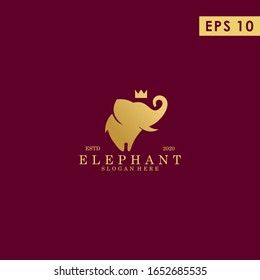 Elephant King With Crown Logo Design Vector Template With Luxury Gold Colour