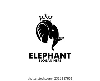 Elephant King With Crown Logo Design Vector Template
