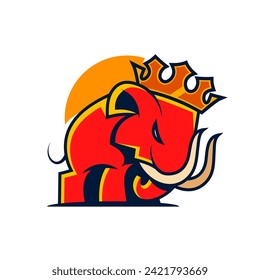 Elephant King With Crown Logo Design Vector Template With Luxury Gold Colour, Elephant logo king concept, Elephant King Logo Design. Elephant crown king logo vector icon illustration.