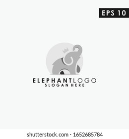 Elephant King With Crown Modern Logo Design With Flat Style Vector Template Isolated In Shape