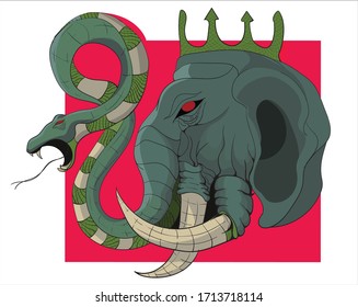 elephant king with crown and snake trunk