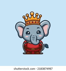 Elephant King Cute Creative Kawaii Cartoon Mascot Logo