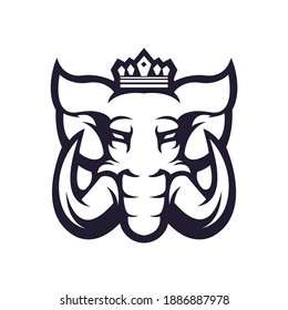 Elephant king mascot logo black and white version