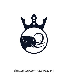 Elephant king vector logo design. Elephant with crown icon template.