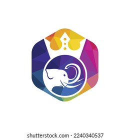 Elephant king vector logo design. Elephant with crown icon template.